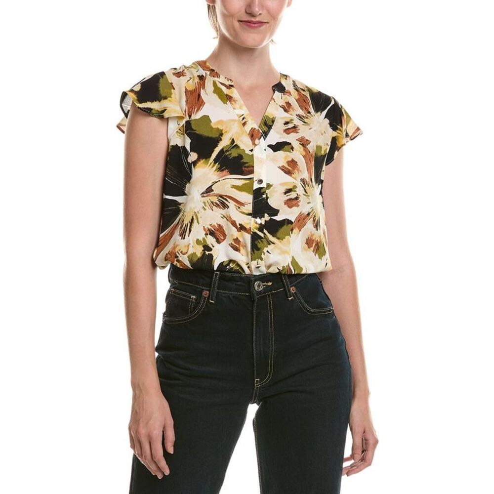 Anne Klein Womens  Petite Flutter Sleeve Top, White